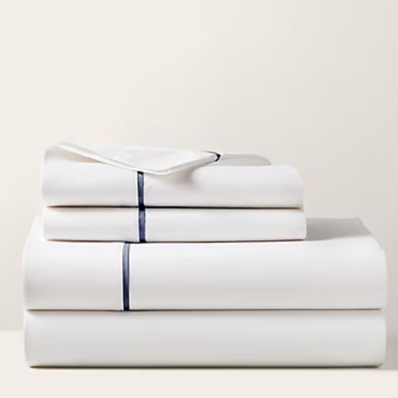 NWT Ralph Lauren Twin Flat Sheet Organic Cotton Palmer Polo Navy Blue - Picture 1 of 7